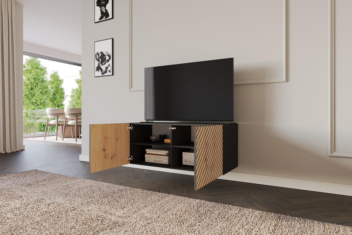 LOWBOARD SENI-W 100x40x41 cm - Schwarz / Artisan - Schwarz, Holzwerkstoff (100/40/41cm) - ALTDECOR