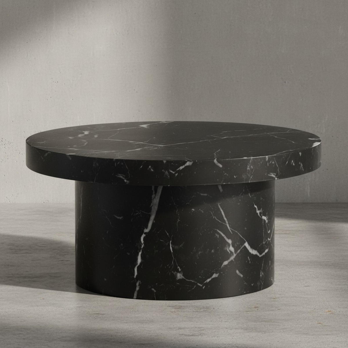 COUCHTISCH rund in Stein-Optik – moderner Look in Grau, Schwarz 60x60x30 cm - Schwarz, Holzwerkstoff (60/60/30cm) - KADIMA DESIGN