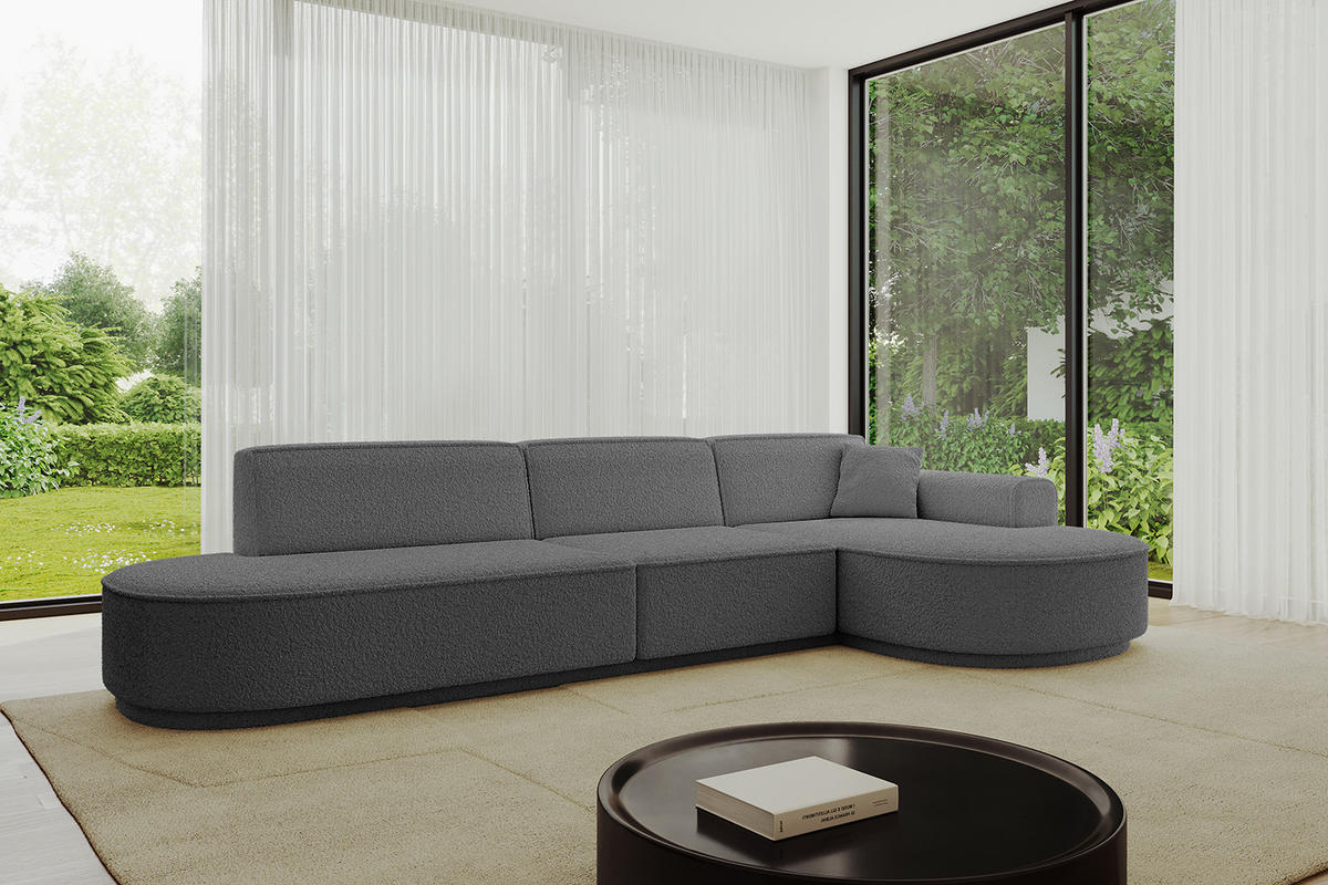ECKSOFA Ottomane Rechts MARI-L2 - 317x163x81 cm Grau Bouclé - Schwarz/Grau, Holzwerkstoff/Kunststoff (317/163cm) - ALTDECOR