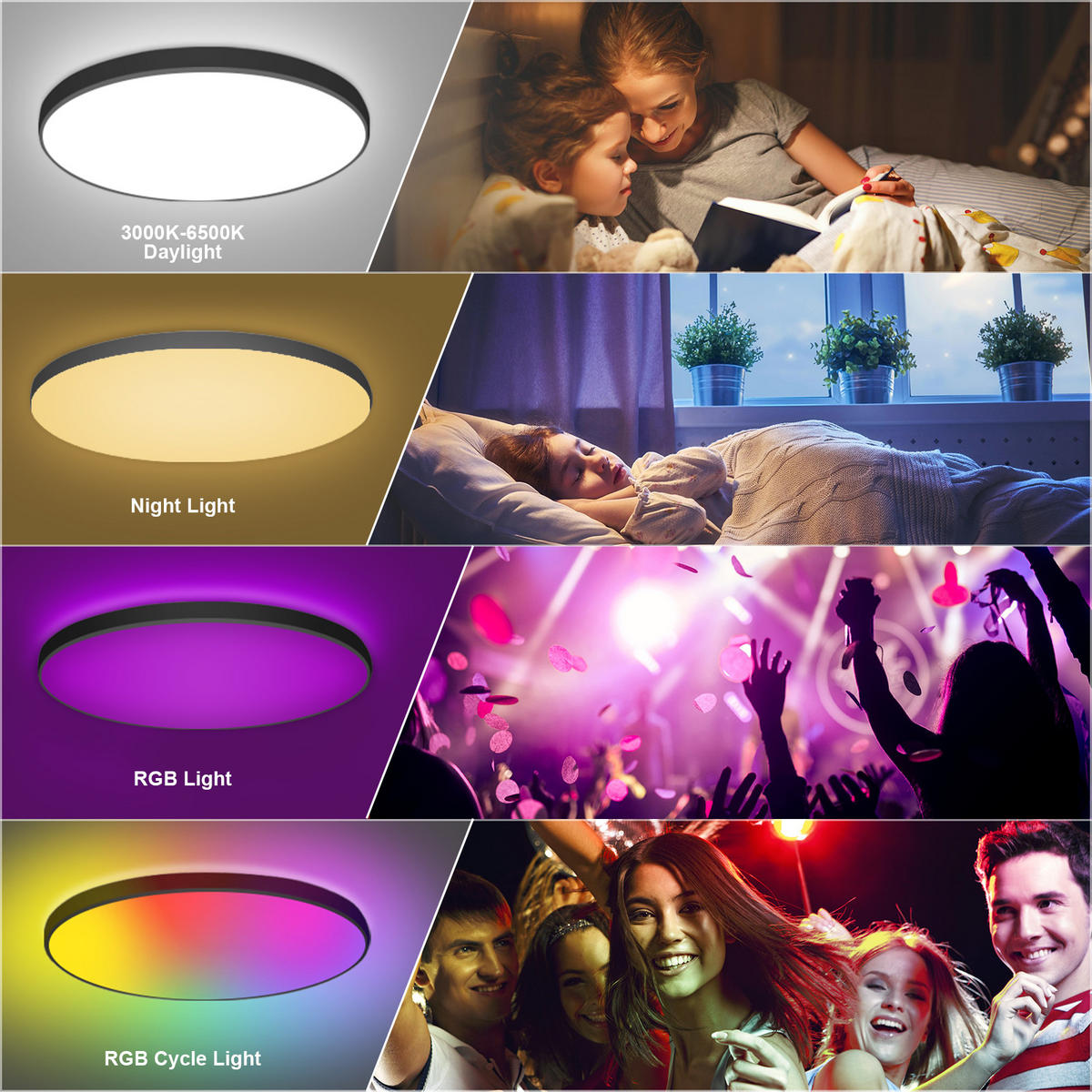 DECKENLEUCHTE CE1533 Schwarz LED APP CCT RGB - Schwarz, Kunststoff (30.5/30.5/5.5cm) - LOVHAUS