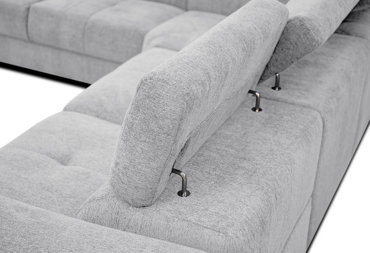 ECKSOFA CALVERA 5-Sitzer mit 1 Relaxfunktion, hellgrau - Hellgrau, Holzwerkstoff/Textil (239/298cm) - Courtois Laville