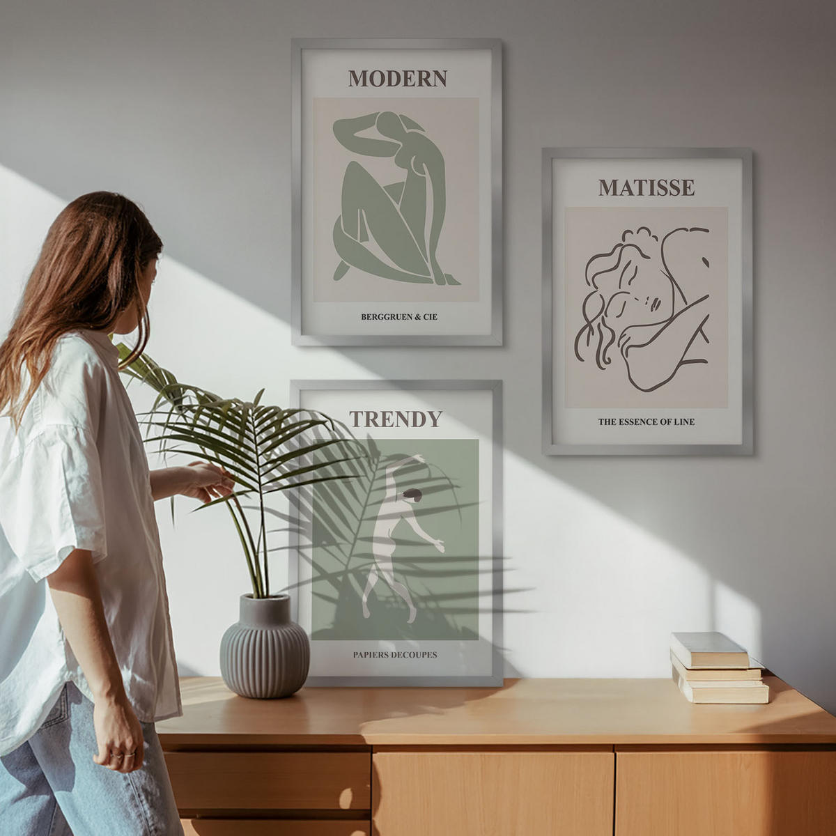 WANDBILDER 3er Set - 40x60 cm Silberner Rahmen - Stilvolle minimalistische Charaktere - Silberfarben, Kunststoff (40/60cm) - ArtPrintCave