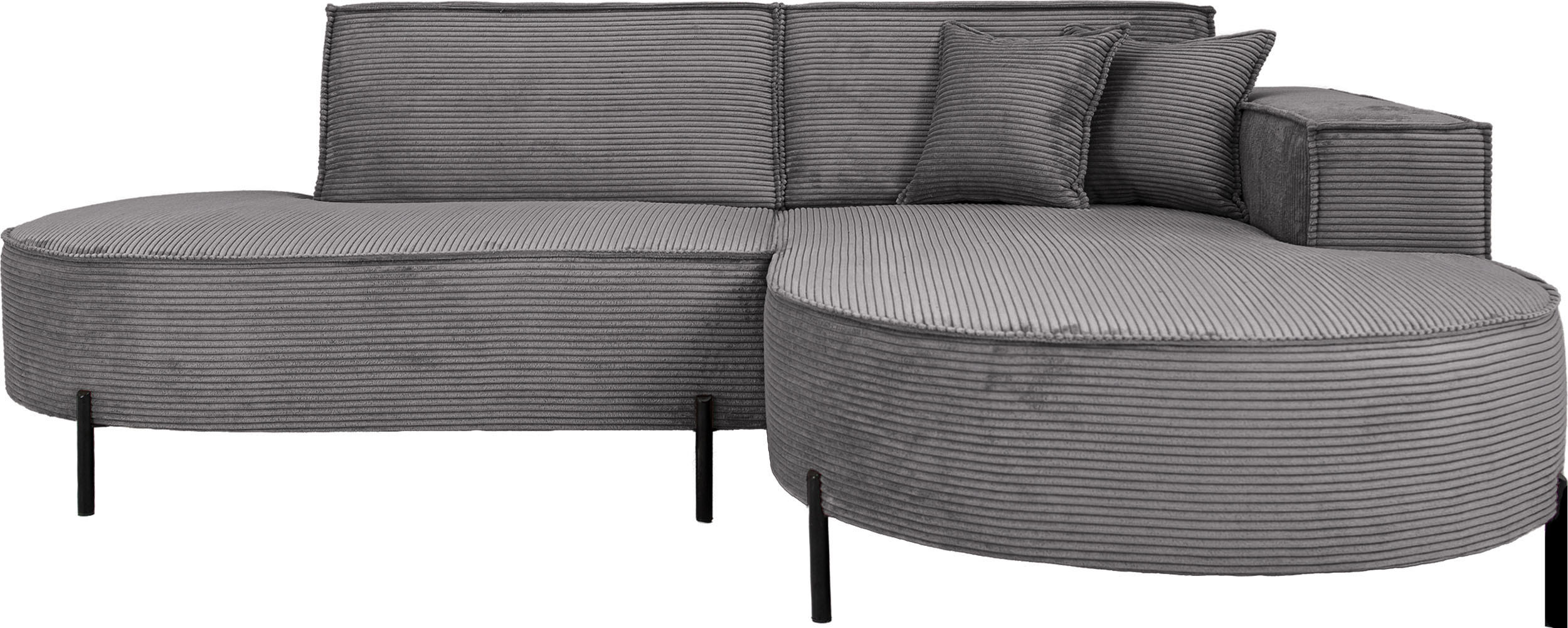 ECKSOFA Hana Loft 3-Sitzer Ecke Rechts, Cordstoff Chenille, Grau 241/80/168 cm - Schwarz/Grau, Textil/Metall (241/168cm) - WFL GROUP