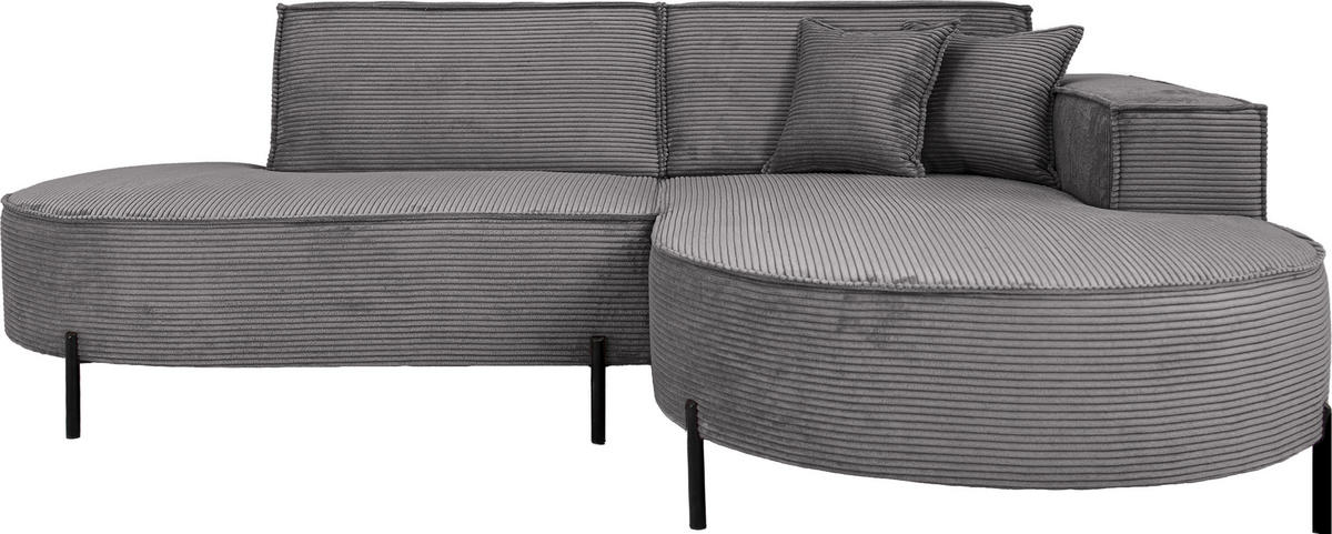 ECKSOFA Hana Loft 3-Sitzer Ecke Rechts, Cordstoff Chenille, Grau 241/80/168 cm - Schwarz/Grau, Textil/Metall (241/168cm) - WFL GROUP