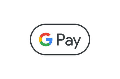 spôsob platby google pay: Logo služby Google Pay s viacfarebným písmenom G a nápisom Pay na bielom pozadí s čiernym rámom