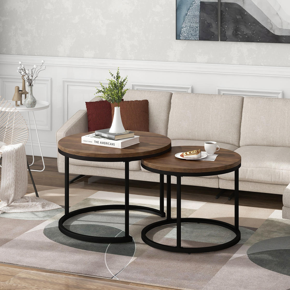 COUCHTISCH in Walnussfarben und Schwarz mit Tischplatte in Marmoroptik für Wohnzimmer, B71/T71/H50 cm - Walnussfarben/Schwarz, Holzwerkstoff/Metall (70.5/70.5/50cm) - STILVORA