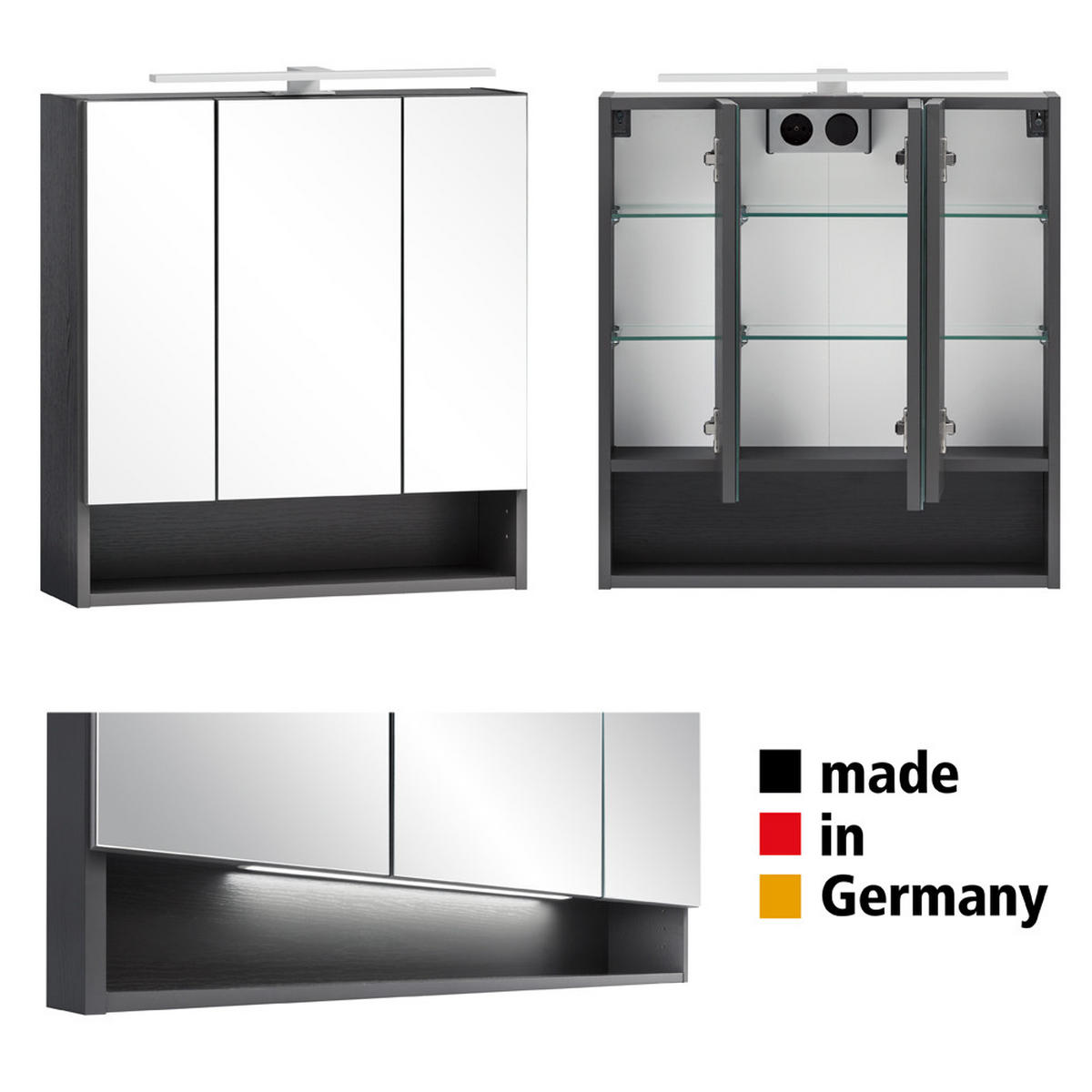 BADMÖBEL-SET 5-TLG. Kahla-03 - Anthrazit/Braun, Holzwerkstoff (221/200/40cm) - Lomado