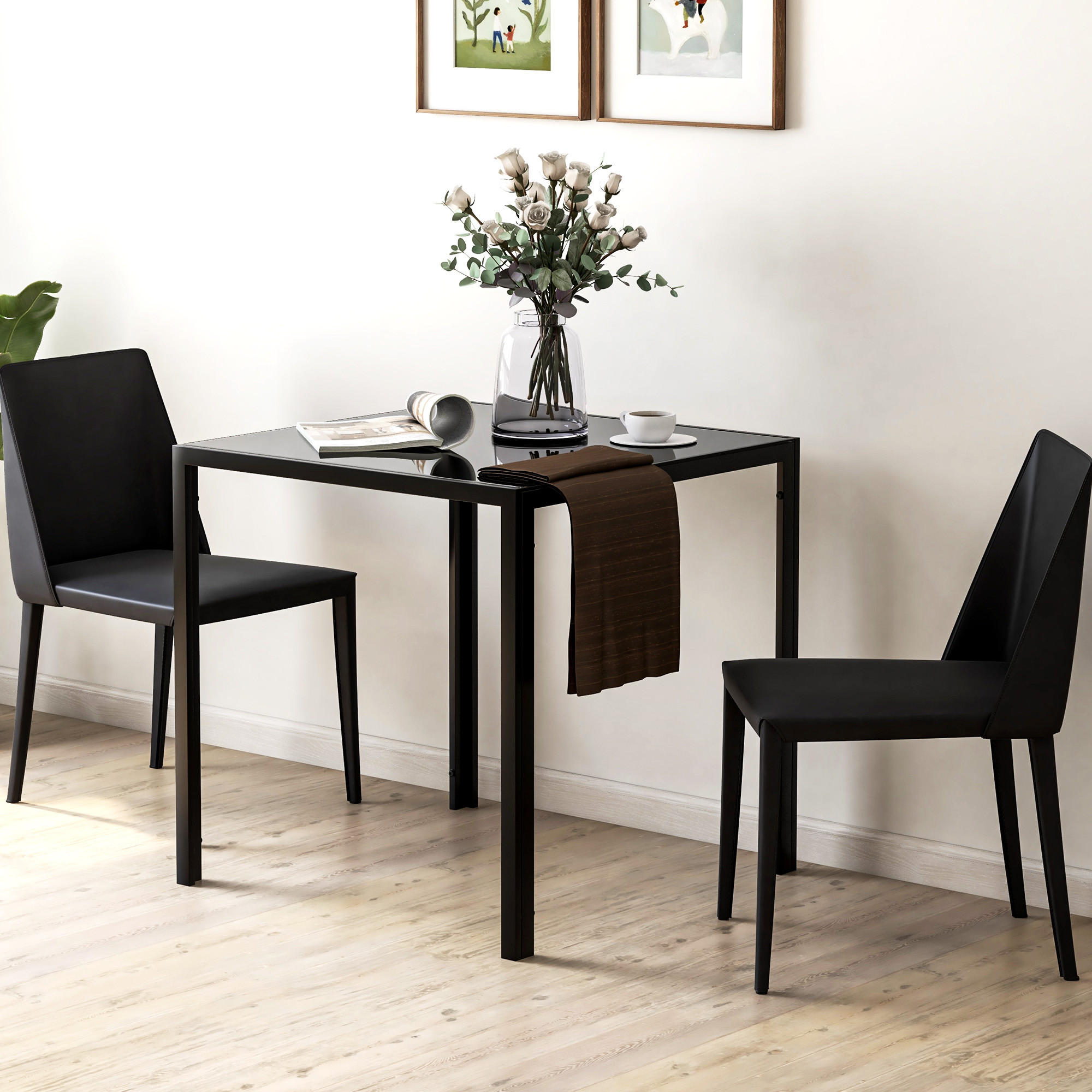 ESSTISCH für 4 Personen, 75 x 75 x 75 cm, Schwarz - Schwarz, Metall (75/75/75cm) - HOMCOM