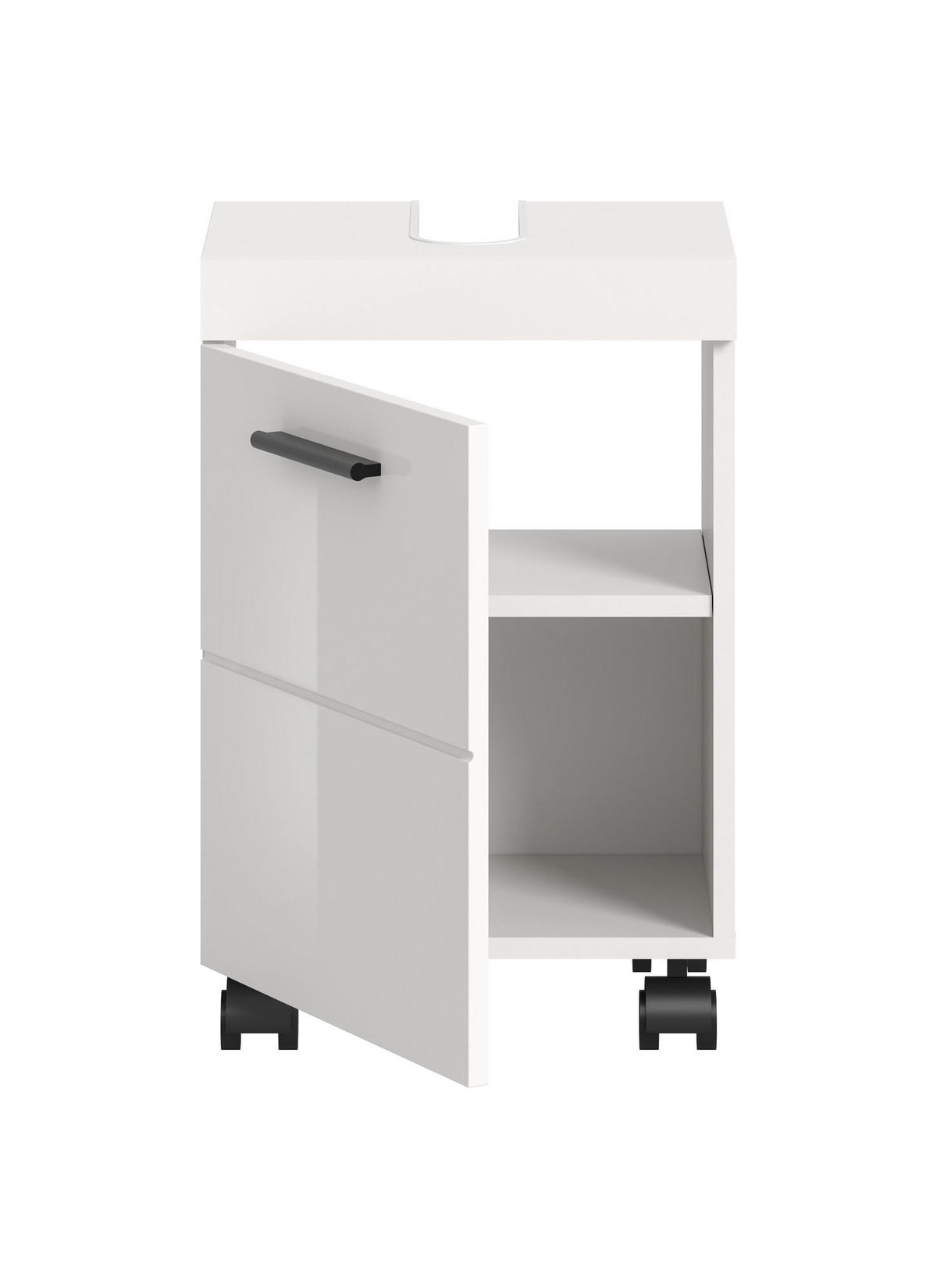 WASCHBECKENUNTERSCHRANK auf Rollen NOVA (B/H/T: ca. 40/58/30 cm) in Weiß/weiß hochglanz - Weiß, Holzwerkstoff (40/58/30cm)