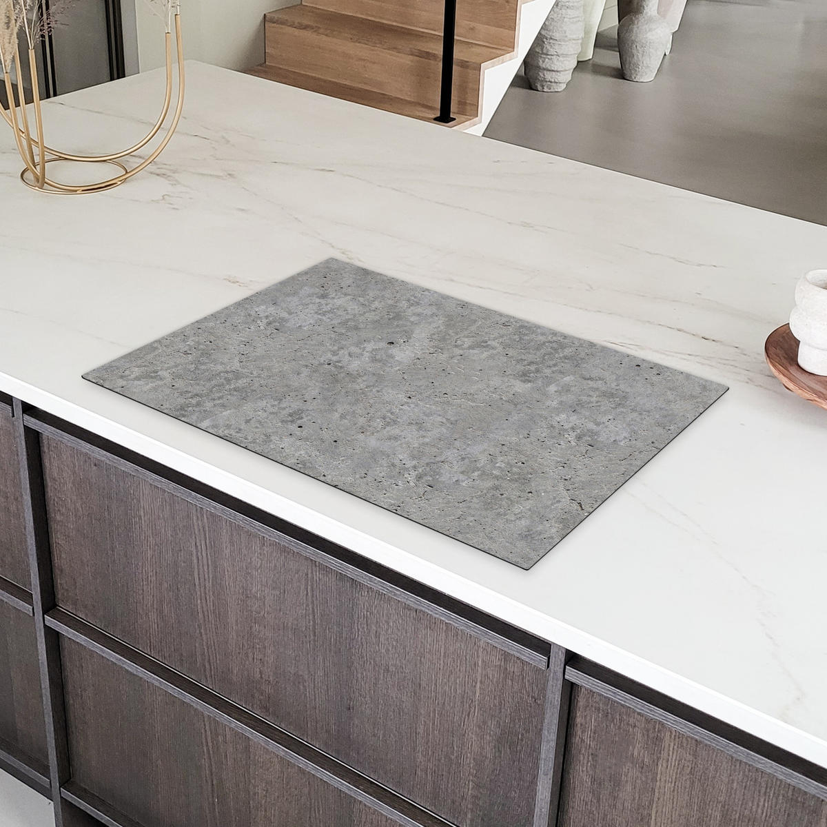 HERDABDECKPLATTE Beton - Schiefer - Grau - Struktur aus Beton Induktionsschutz 81.6x52.7 cm - Hellgrau, Kunststoff (81.6/52.7/0.2cm) - MuchoWow