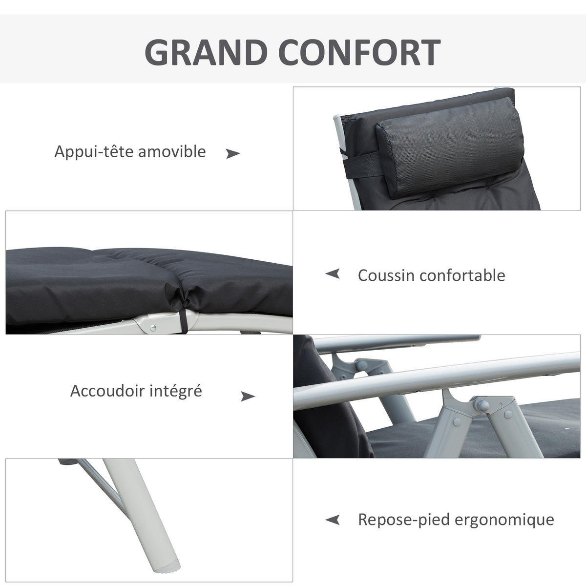 SONNENLIEGE DE-13549 7-fach verstellbar mit Matratze & Armlehnen Schwarz - Schwarz, Metall (63.5/100.5/137cm) - ComfortXL