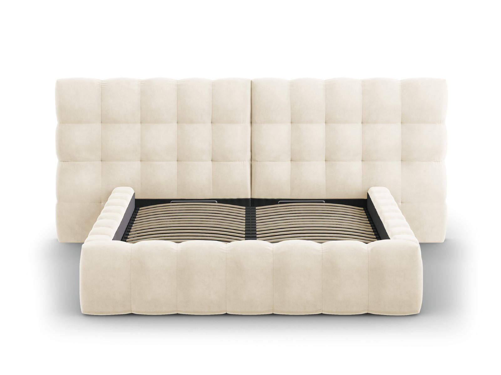 BETT mit Bettkasten und Doppelkopfteil Mamaia aus Samt leichtes beige 140x200cm - Beige, Textil (140/200cm) - Micadoni