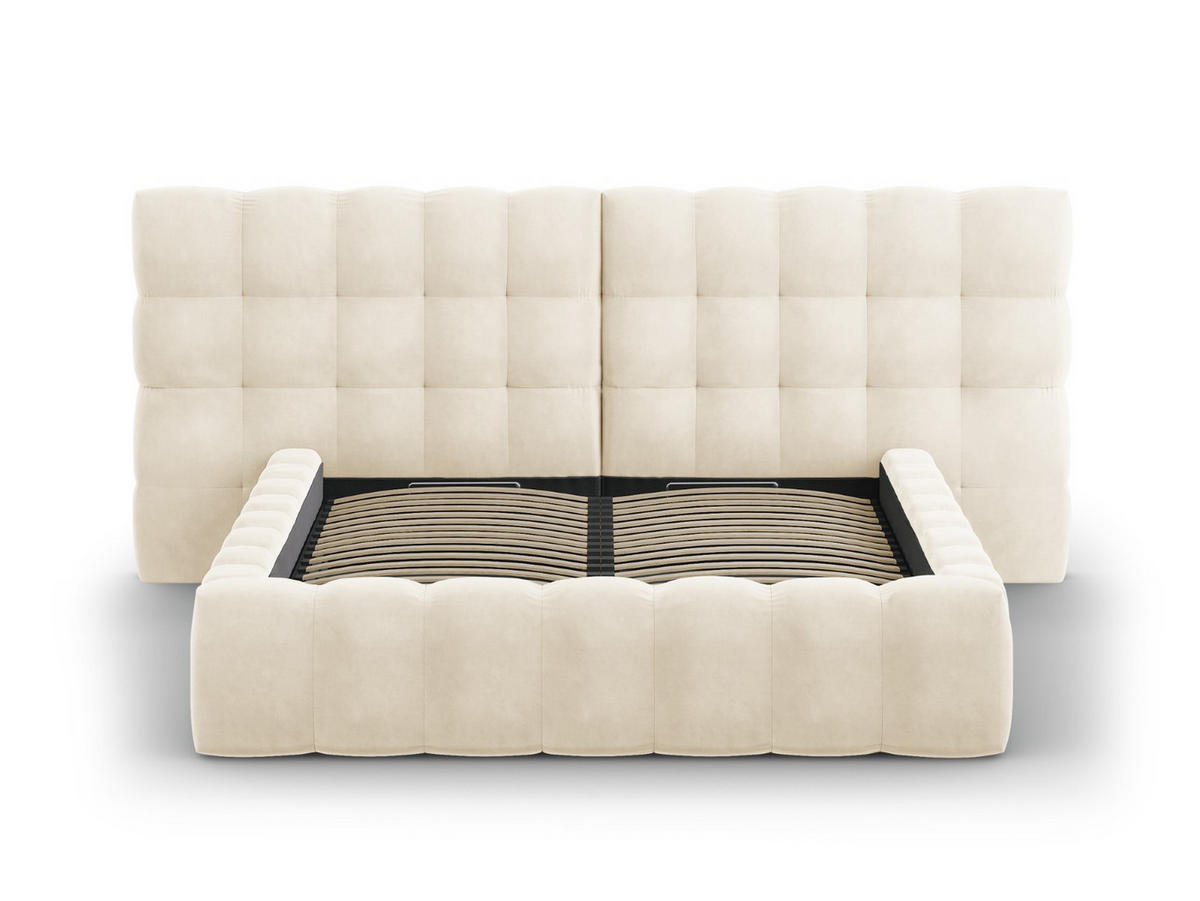 BETT mit Bettkasten und Doppelkopfteil Mamaia aus Samt leichtes beige 160x200cm - Beige, Textil (160/200cm) - Micadoni