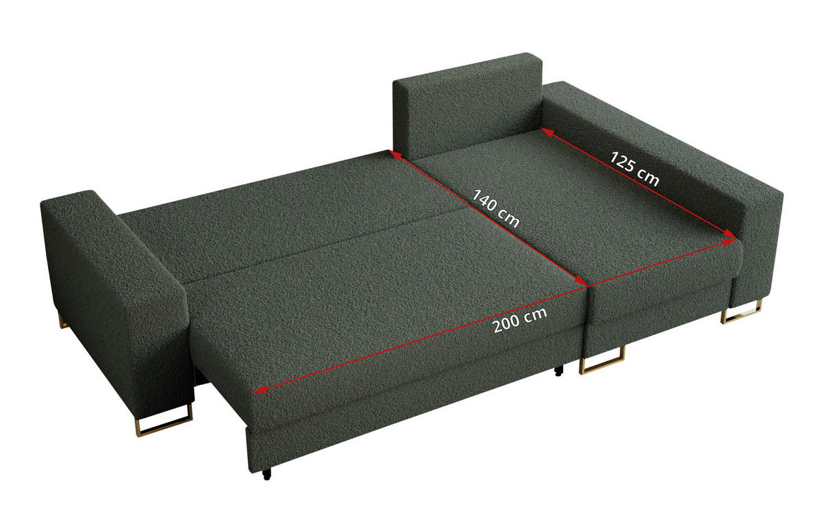 ECKSOFA Dorian Boucle Grün - Goldfarben/Grün, Textil/Metall (242/138cm) - MKS