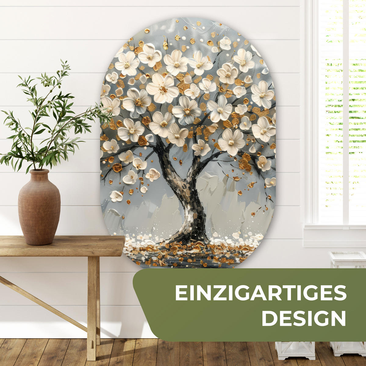 WANDBILD Baum - Gold - Blumen - Abstrakt - Kunst 80x120 cm - Goldfarben, Kunststoff (80/120cm) - MuchoWow