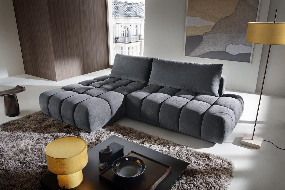 ECKSOFA GARDA Grau Chenille mit Schlaffunktion - Grau, Holz (280/131cm) - MASSENO