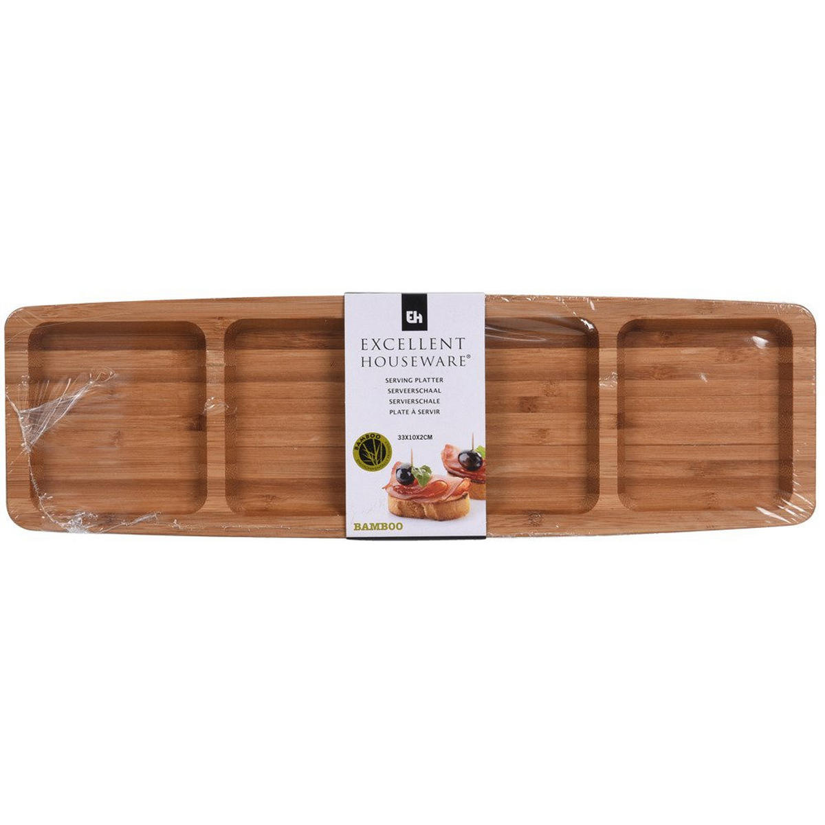 SNACK-TABLETT Bambus längliche Platte - 4 Fächer Braun 33/10/2 cm - Braun, Naturmaterialen (10/2/33cm) - Excellent Houseware