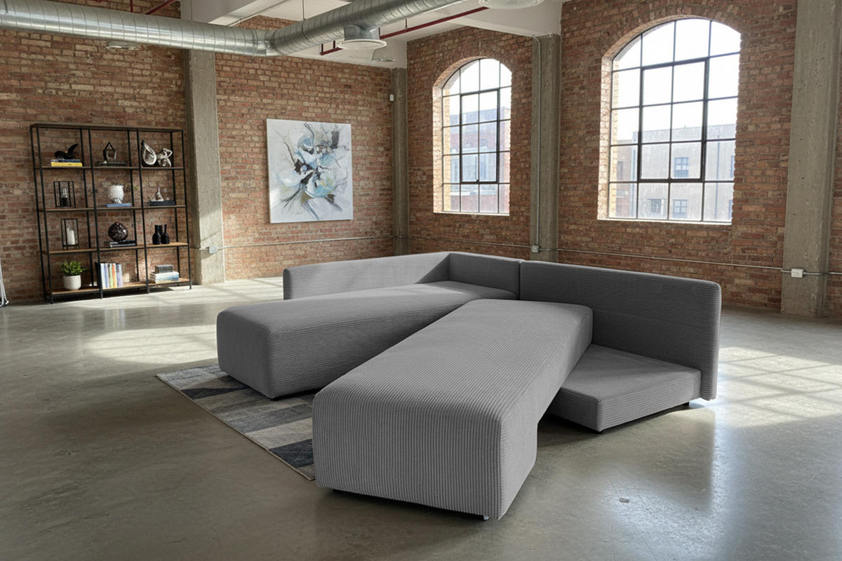 SCHLAFSOFA SADIRA Grau Cord - Schwarz/Grau, Kunststoff/Textil (288/209cm) - KAWOLA