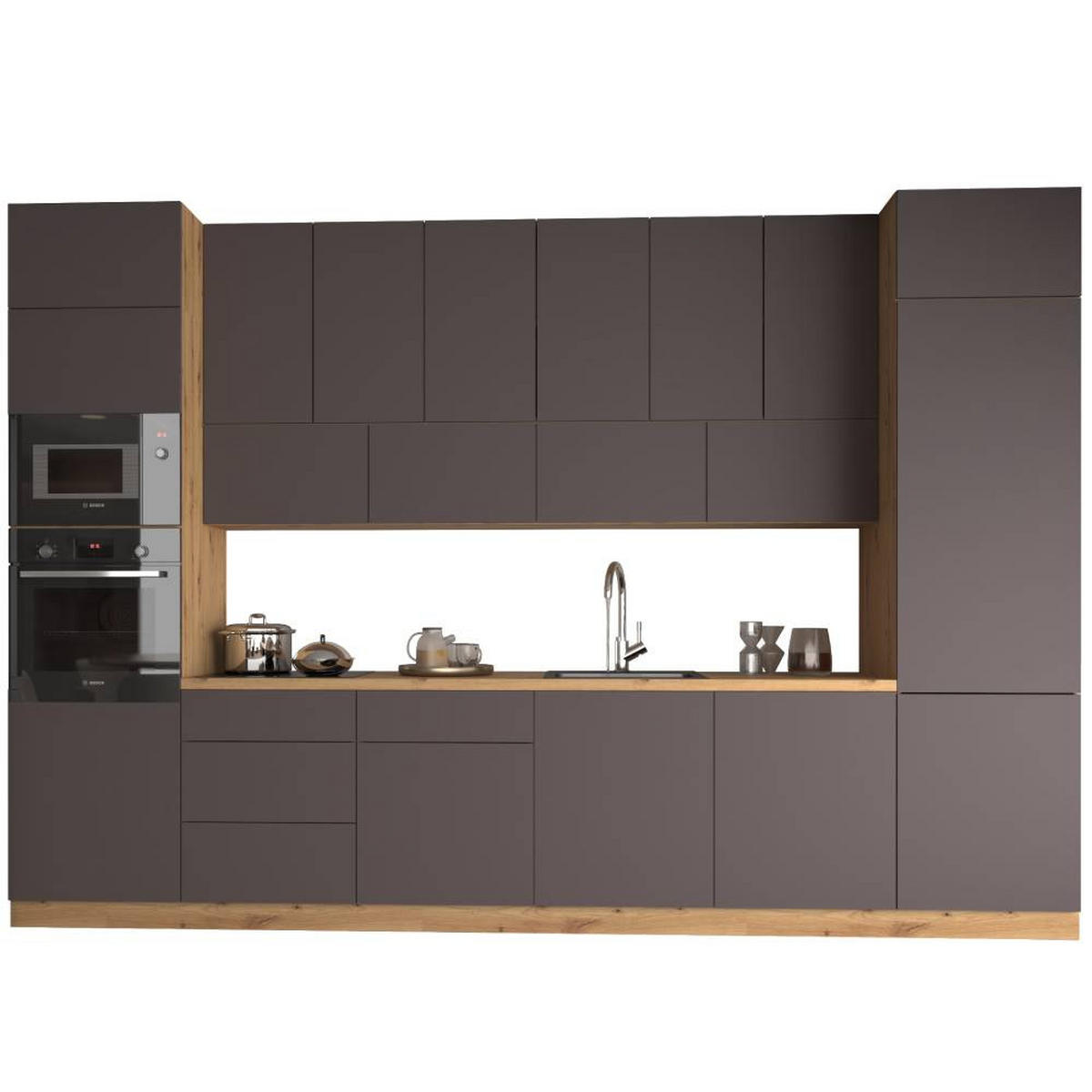 KÜCHENZEILE 360 cm - Langen KL3-M360 in Grau/Matt - Schwarz/Grau, Holz (360/248/58cm)