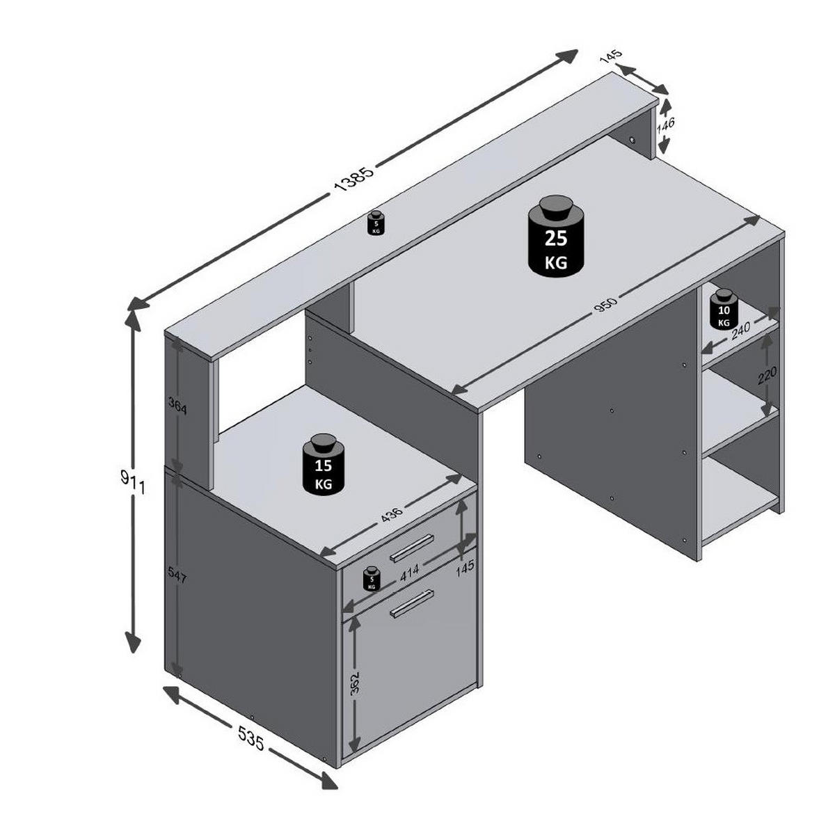 SCHREIBTISCH Betongrau,Weiß 139/92/54 cm - Grau, Holzwerkstoff (54/139/92cm) - FMD Möbel GmbH