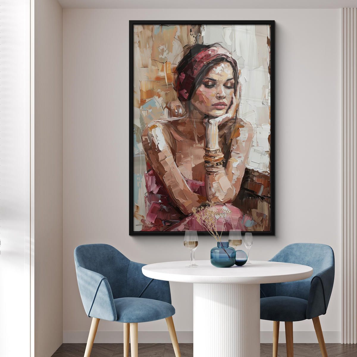 GERAHMTES BILD Frau - Lackierung - Porträt - Modern 80x120 cm - Altrosa, Papier (80/120cm) - MuchoWow