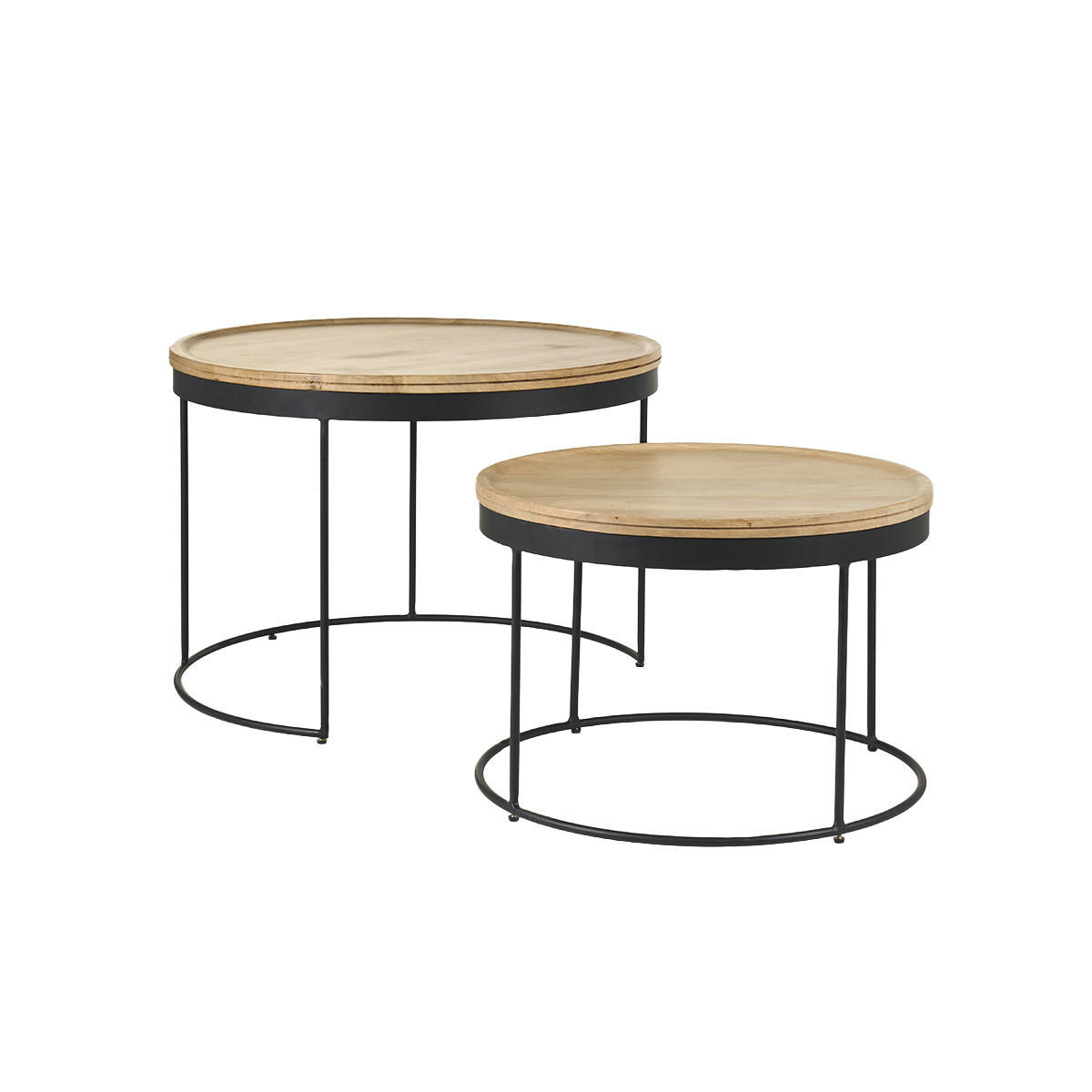 COUCHTISCH Verschachtelt Massiv Mangoholz Metall LEDGE - Dunkelbraun, Holz (75/75/52cm) - Miliboo