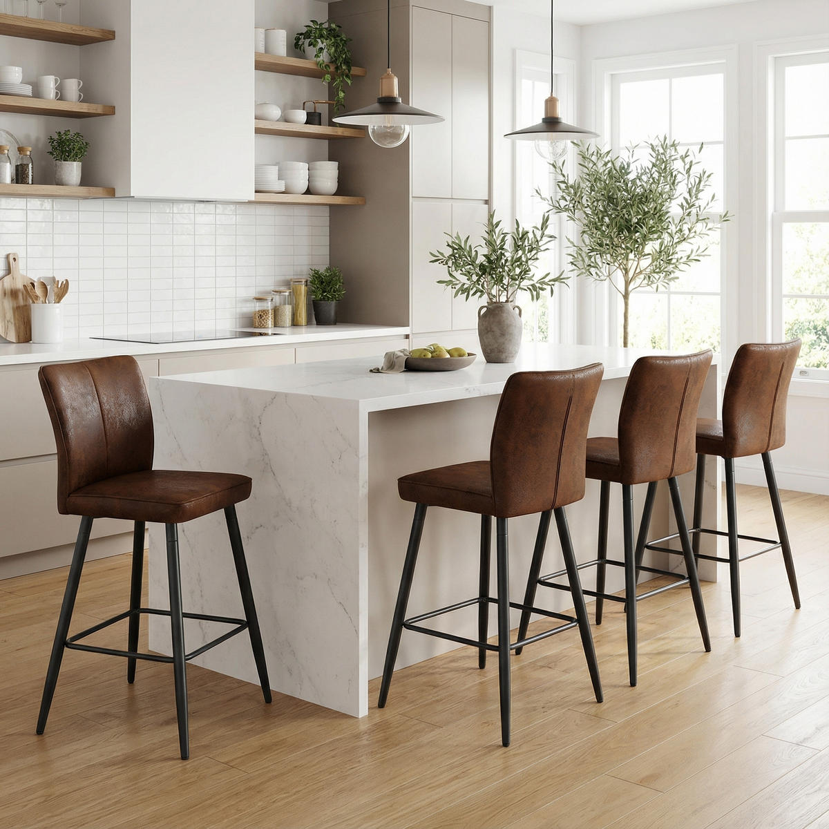 BARSTUHL 2er Set Braun in Vintage-Optik - Braun, Textil (44/101/44cm) - Urban Meuble