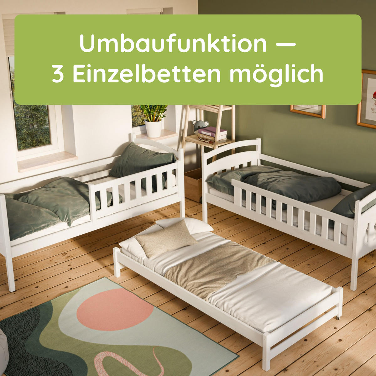 ETAGENBETT Ebba mit Ausziehbett und zwei Schubladen - Naturfarben, Holz (90/200cm) - Kids Collective