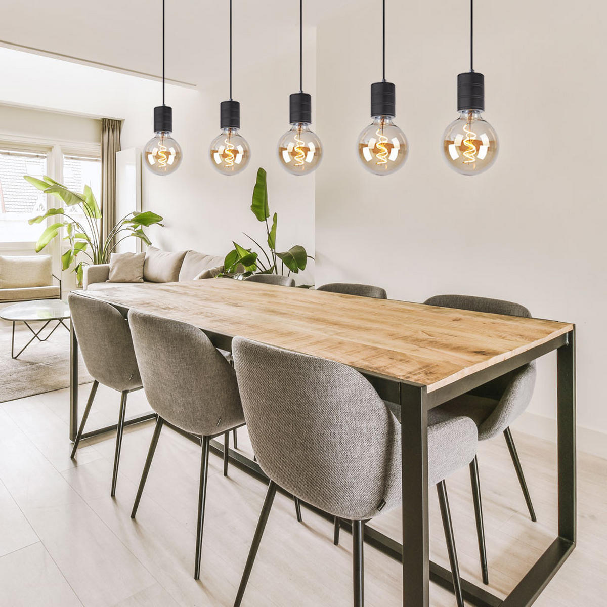 HÄNGELEUCHTE Aluminium Schwarz 5-flammig - Schwarz, Metall (115/10/120cm)