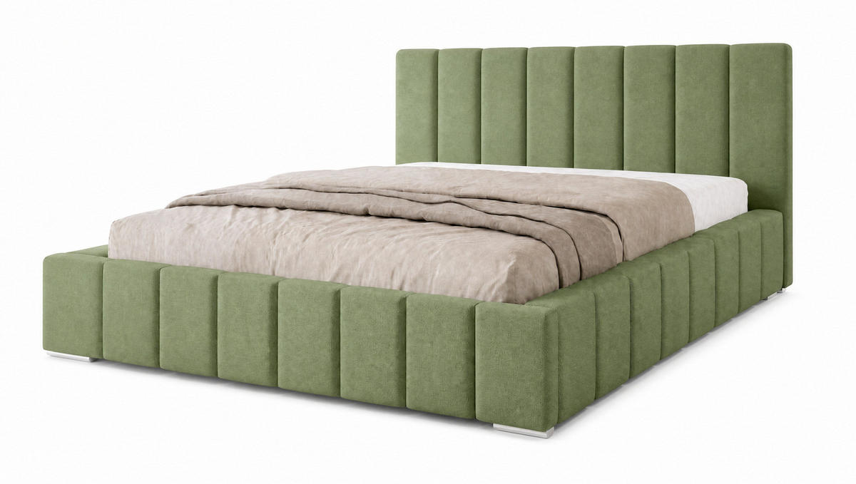 MARPUR Polsterbett MENOS 180x200 cm mit Bettkasten und Lattenrost, Veloursstoff Grün - Chromfarben/Grün, Holz/Holzwerkstoff (180/200cm) - Marpur