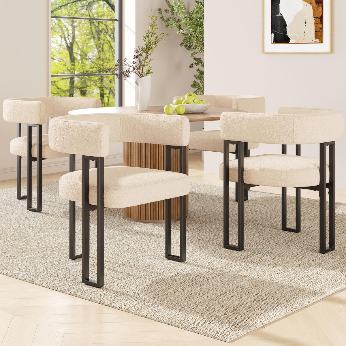 WOHNZIMMER STÜHLE mit Lammwollstoff 4tlg mit Rückenlehne - Beige, Textil (54/72/51.5cm) - EVRYAE