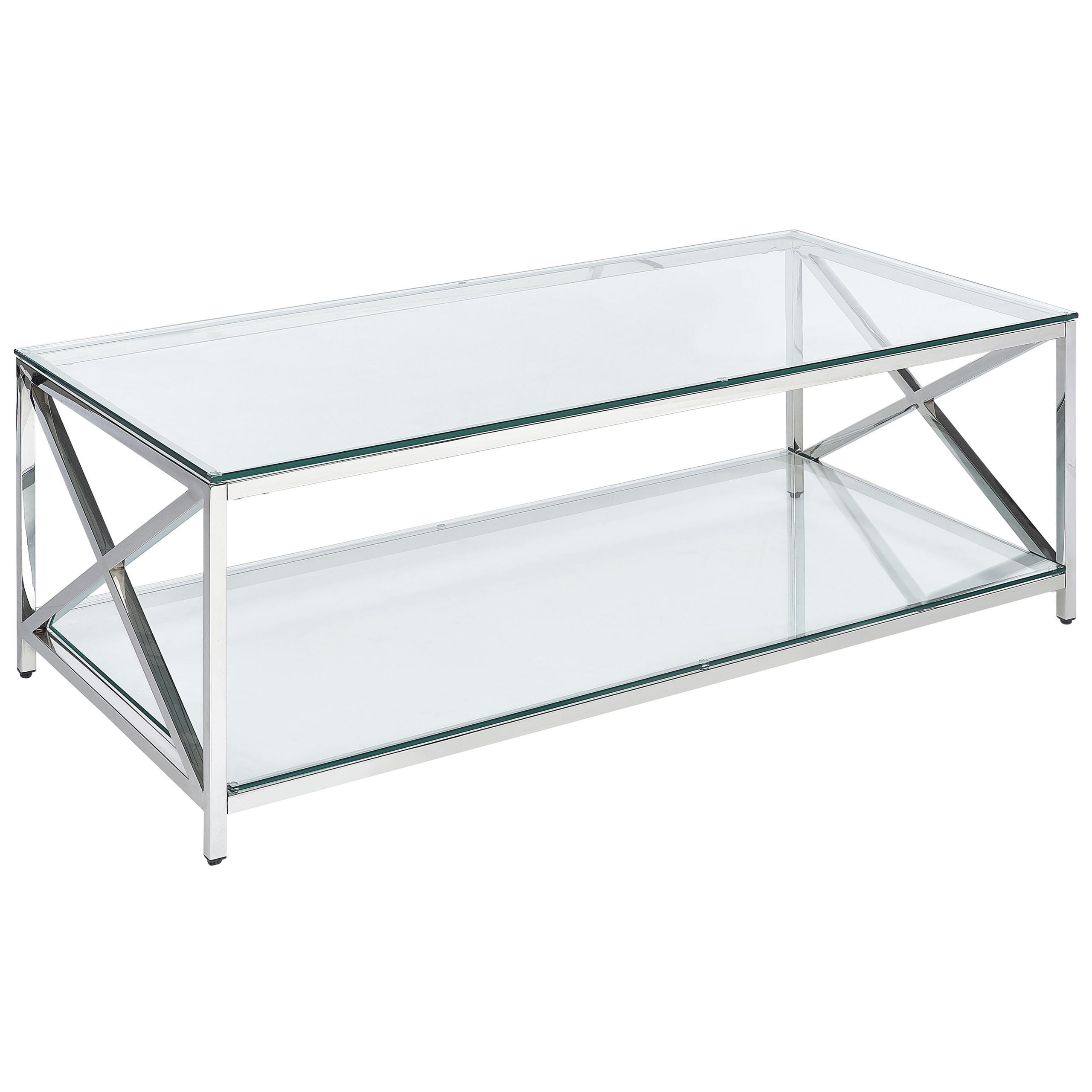 COUCHTISCH Glas silber rechteckig 60/120 cm Audet - Transparent/Silberfarben, Glas (60/120/40cm) - Beliani