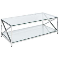 COUCHTISCH Glas silber rechteckig 60/120 cm Audet - Transparent/Silberfarben, Glas (60/120/40cm) - Beliani