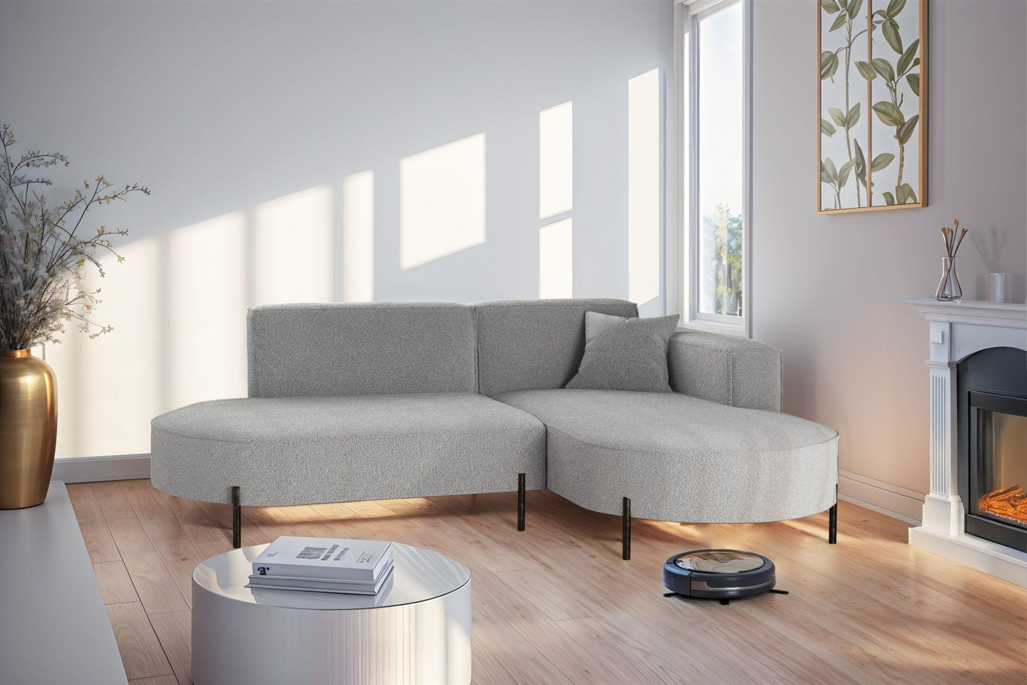 ECKSOFA Valencia Xs - Hellgrau, Holzwerkstoff/Textil (236/165cm) - Fun Möbel