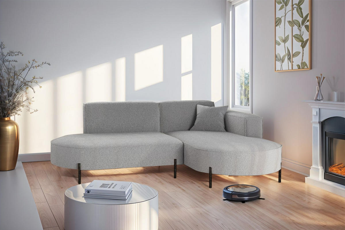 ECKSOFA Valencia Xs - Hellgrau, Holzwerkstoff/Textil (236/165cm) - Fun Möbel