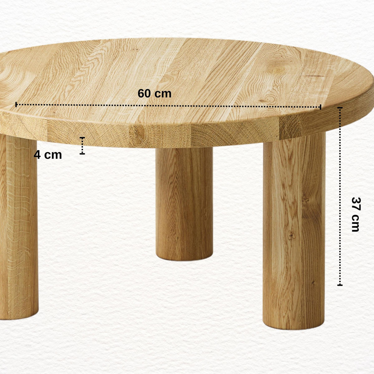 COUCHTISCH Eichenholz vollmassiv rund Naturbelassenen 60/60/37 - Naturfarben, Holz (60/60/37cm)