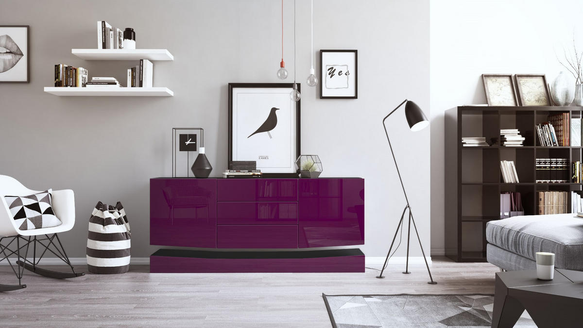SIDEBOARD City Fronten in Brombeer Hochglanz - Brombeere, Holzwerkstoff (178/82/39cm) - Vladon