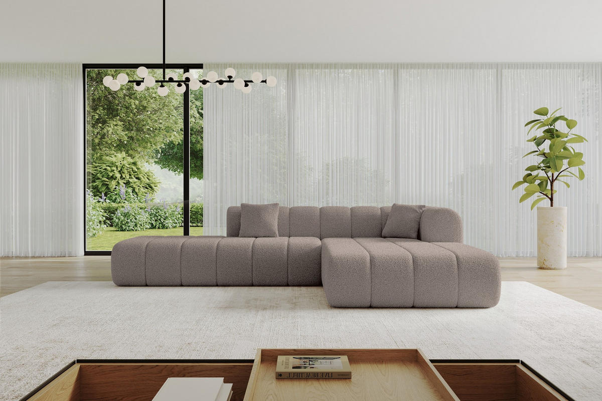 ROHOVÁ SEDAČKA s otomanem, pravá BILA-L 289x176x71 Hnědá Buklé - černá/hnědá, kompozitní dřevo/textil (289/176cm) - ALTDECOR