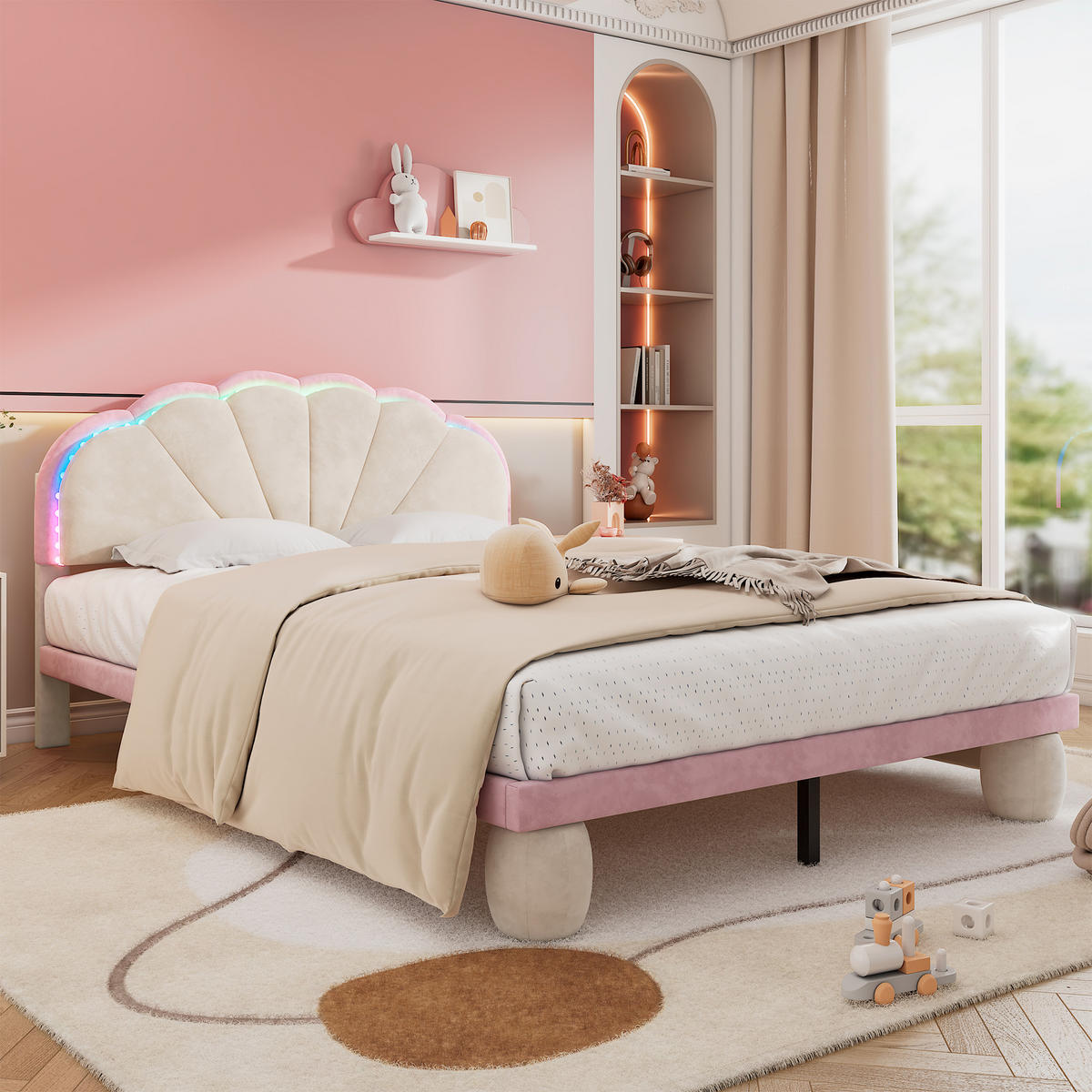 POLSTERBETT 140x200cm mit Holzlatten, Samtstoff - Pink, Holz (140/200cm) - KOMHTOM