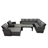 LOUNGEGARNITUR mit Couchtisch Sofa,Hocker Polyrattan Dunkelgrau 10-Sitzer - Dunkelgrau/Grau, Glas/Kunststoff - Fimous