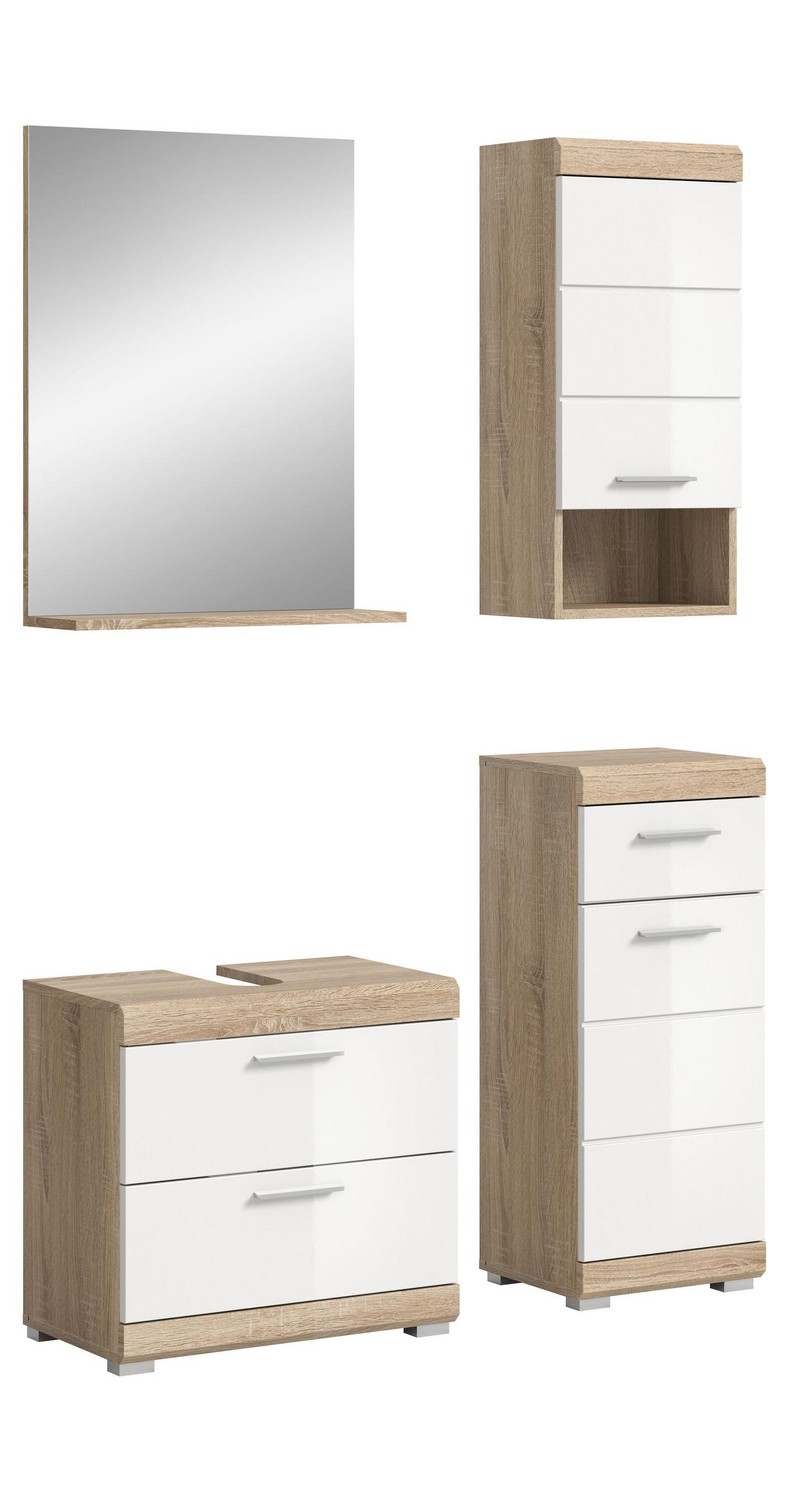 BADKOMBINATION 4tlg. Lambada Bad in Sonoma Eiche hell und weiß hochglanz B/H/T: 112x191x34 cm - Sonoma Eiche, Holz (112/191/37cm)