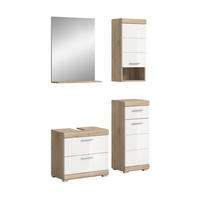 BADKOMBINATION 4tlg. Lambada Bad in Sonoma Eiche hell und weiß hochglanz B/H/T: 112x191x34 cm - Sonoma Eiche, Holz (112/191/37cm)