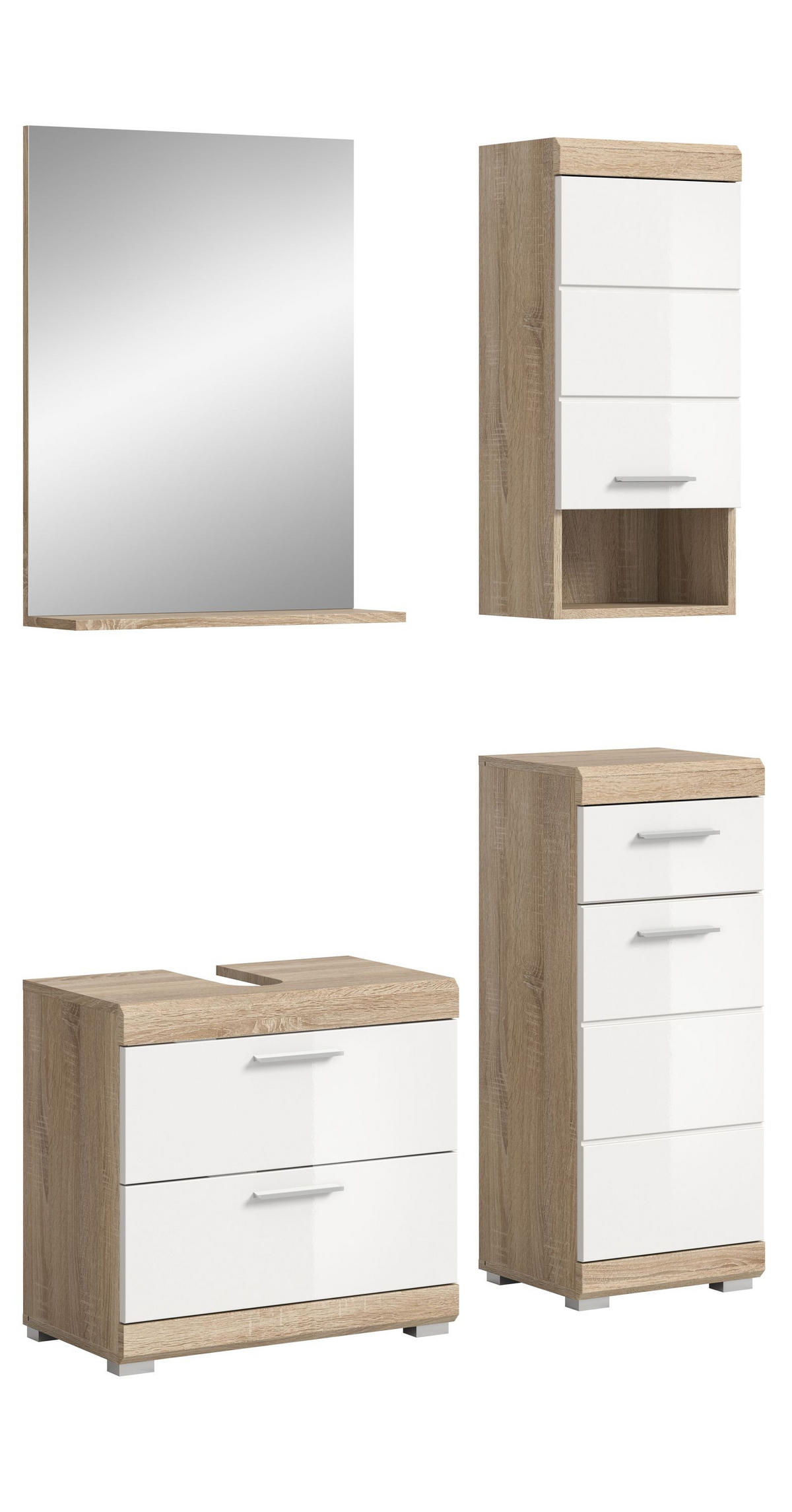 BADKOMBINATION 4tlg. Lambada Bad in Sonoma Eiche hell und weiß hochglanz B/H/T: 112x191x34 cm - Sonoma Eiche, Holz (112/191/37cm)