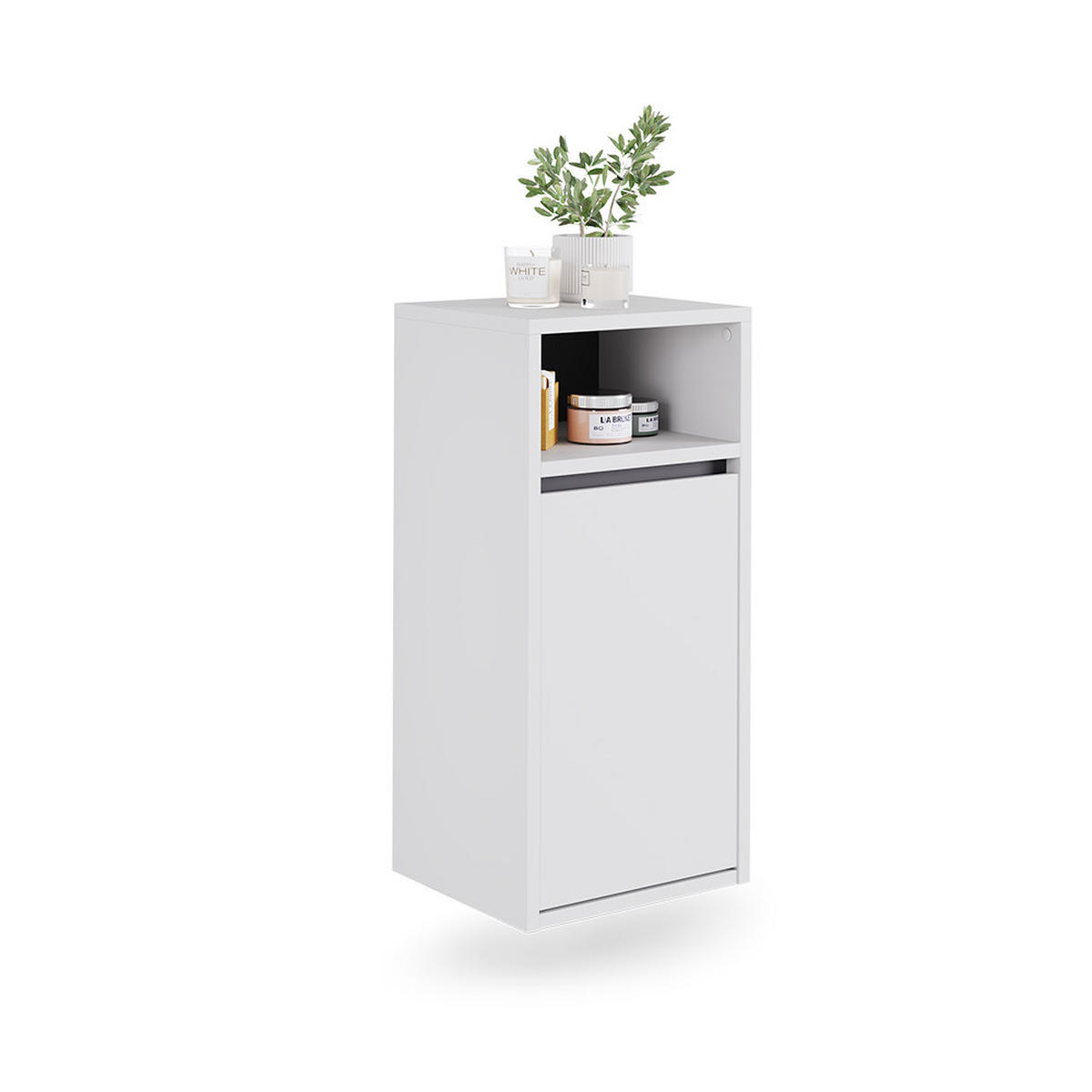 BADSCHRANK Viola Weiß/Grau 38 x 80 cm mit Wäschkorb - Weiß/Grau, Holzwerkstoff (38/80/33cm) - Vicco