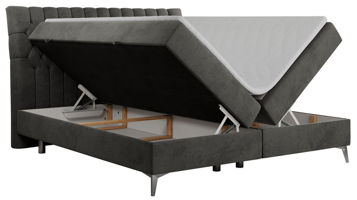 BOXBETT MILEN 180/200 Dunkelgrau Velvet - H3 - Dunkelgrau, Holz/Textil (180/200cm) - MKS