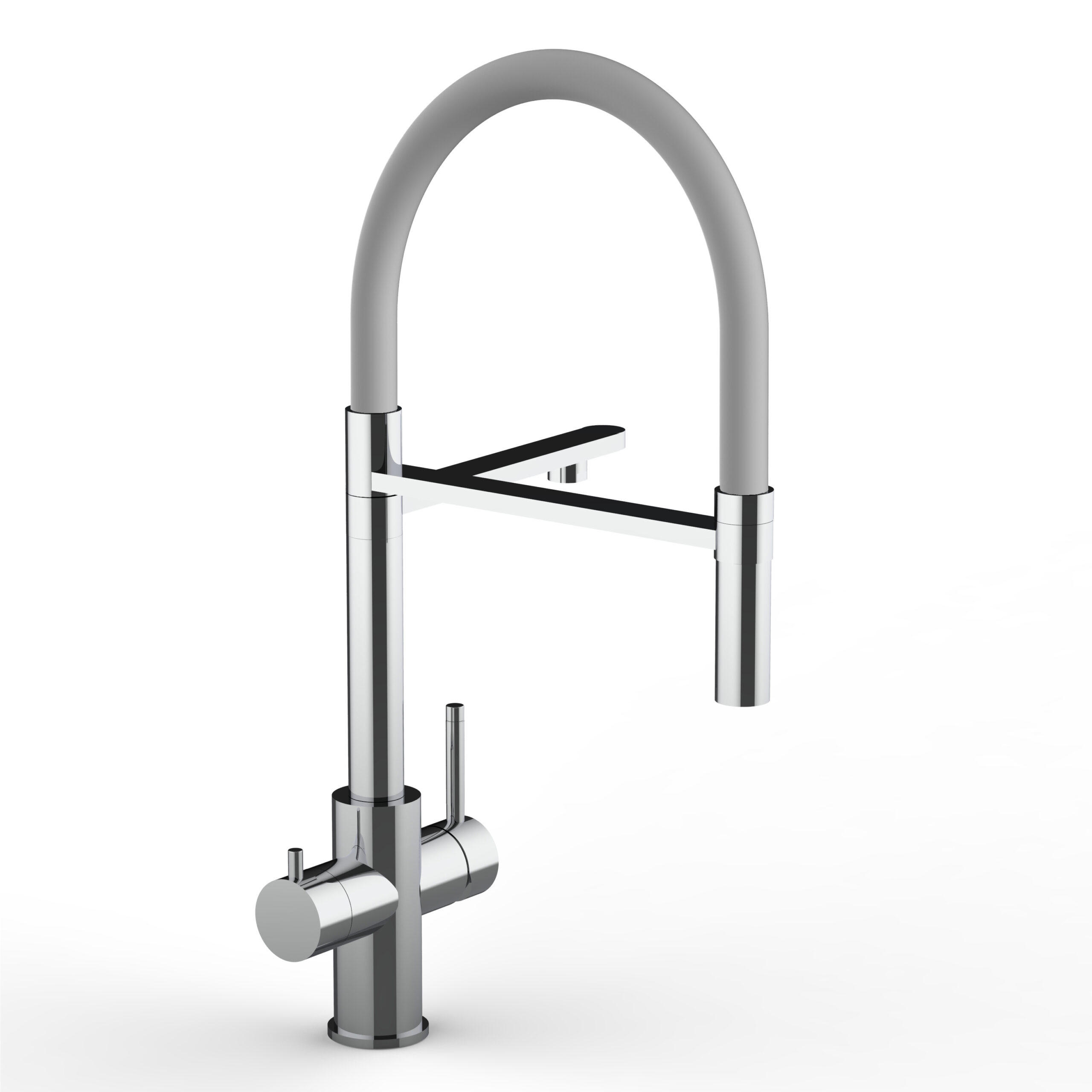 5-WEGE-KÜCHENARMATUR, Edelstahl Massiv aus Chirurgenstahl, Hochglanz und Grau, 2-Strahl-Brause - Grau, Metall (24/52.5/24cm) - VIZIO