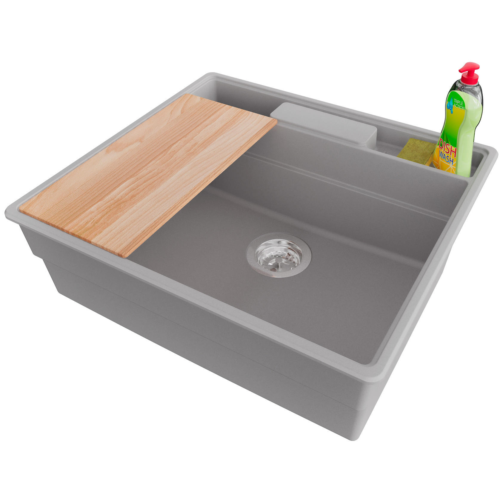 SPÜLBECKEN New York, 2-er set Grau 58/53 cm 1 Becken + Ablauf-Set + Küchenzubehörset ab 60er Unterschrank - Chromfarben/Beige, Kunststoff (58/20/53cm) - Primagran