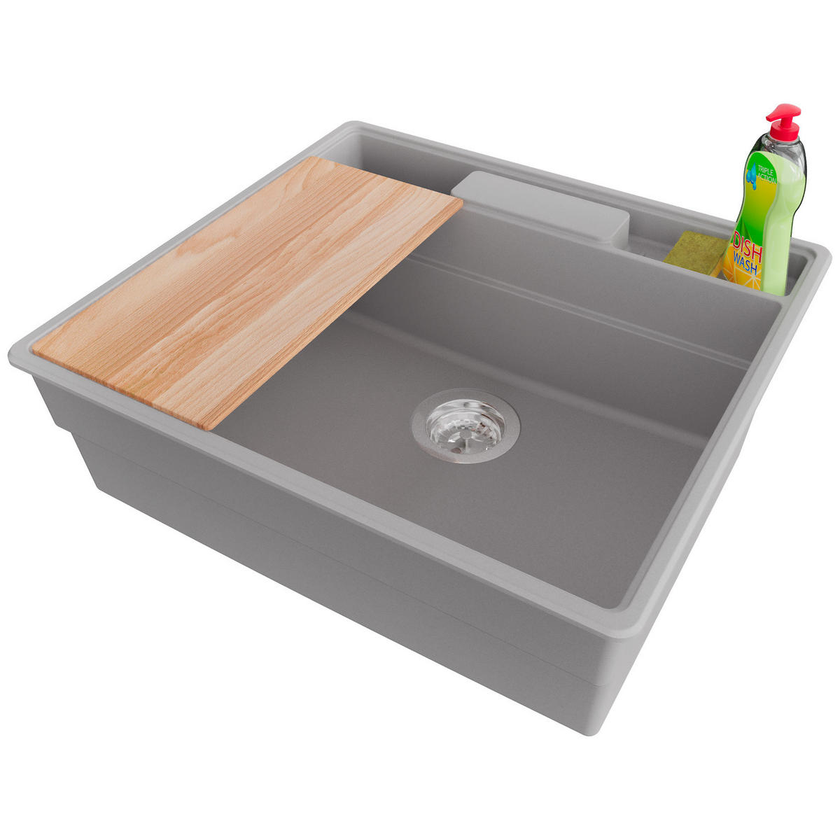 SPÜLBECKEN New York, 2-er set Grau 58/53 cm 1 Becken + Ablauf-Set + Küchenzubehörset ab 60er Unterschrank - Chromfarben/Beige, Kunststoff (58/20/53cm) - Primagran