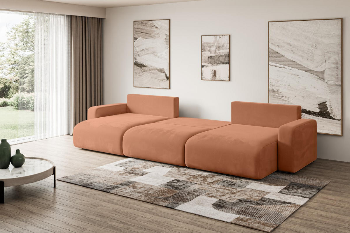 WOHNLANDSCHAFT mit Schlaffunktion und Bettkasten KLEEA-U - 347x143x83 cm Koralle Velours - Koralle/Schwarz, Holzwerkstoff/Kunststoff (347/83/143cm) - ALTDECOR