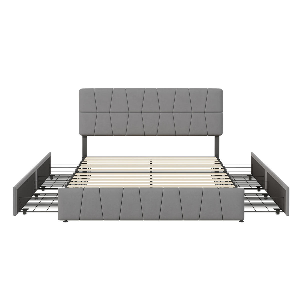 POLSTERBETT,DOPPELBETT 160/200 cm,Bettgestell Grau mit 4 Schubladen ohne Matratze - Naturfarben/Grau, Holz/Textil (160/200cm) - PARAFTA HOME